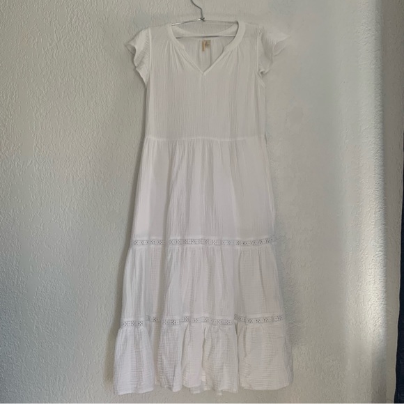Magaschoni 100% Organic Cotton Peasant Tiered Midi Dress Size S - Picture 3 of 14